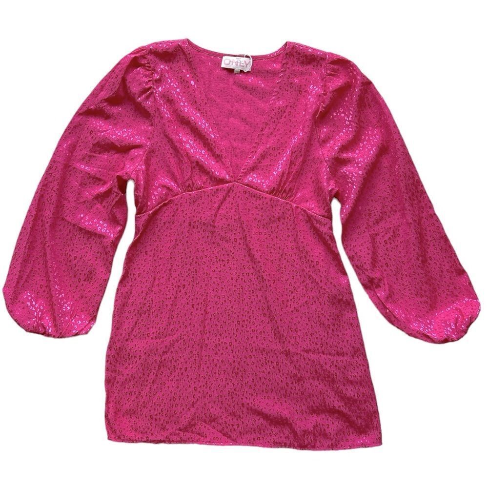 Only Jacquard Satin Plunge Mini Dress in Bright Pink Size Large NWT - Picture 3 of 6